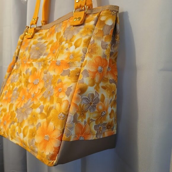 New Fall Stachel shoulder Bag Orange Brown Floral Double handle Carryall 10x11x5 - Picture 6 of 12
